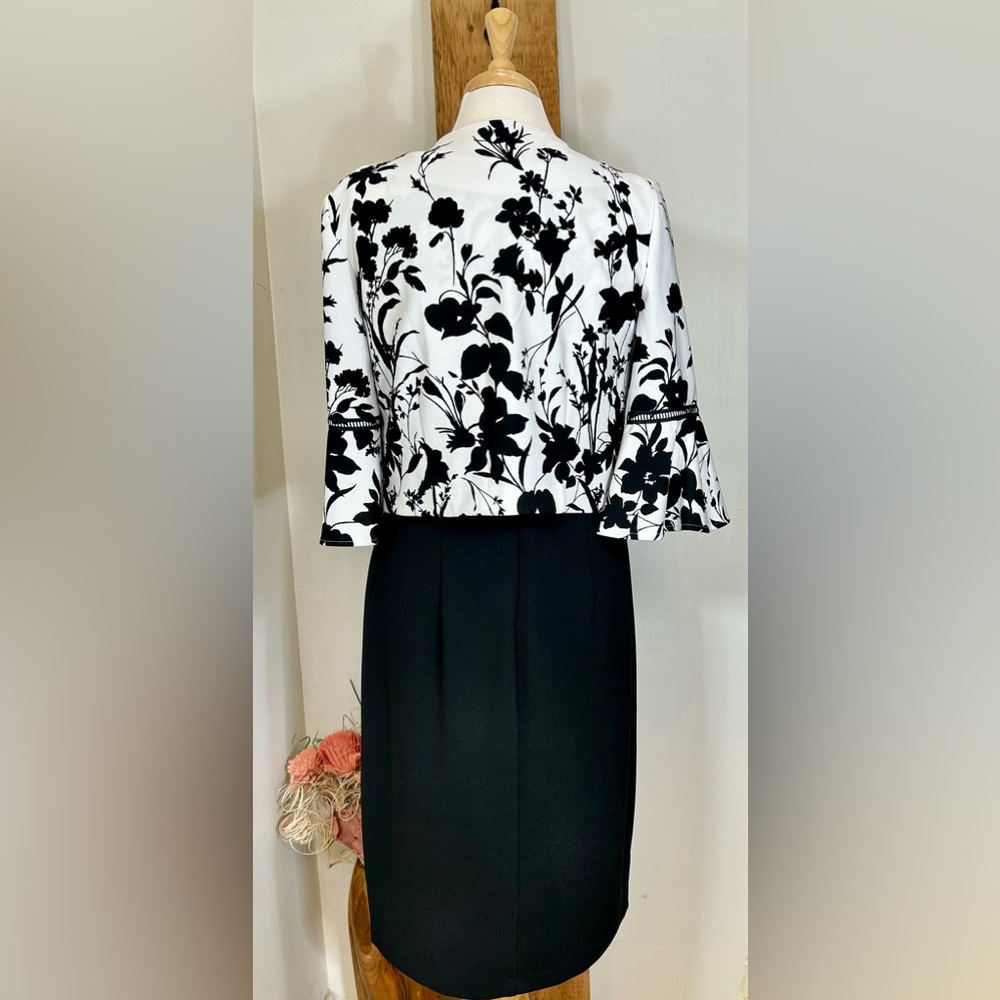 Danny & Nicole Black and White Floral Pencil Dress Suit - Picture 2 of 8